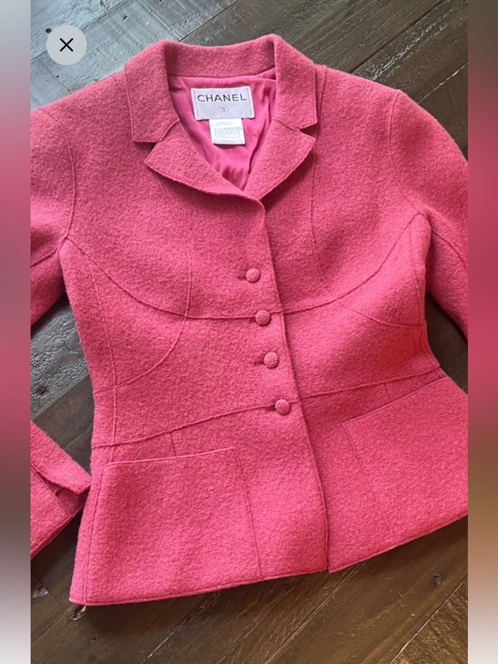 CHANEL Raspberry Pink Wool Blend Tailored Blazer